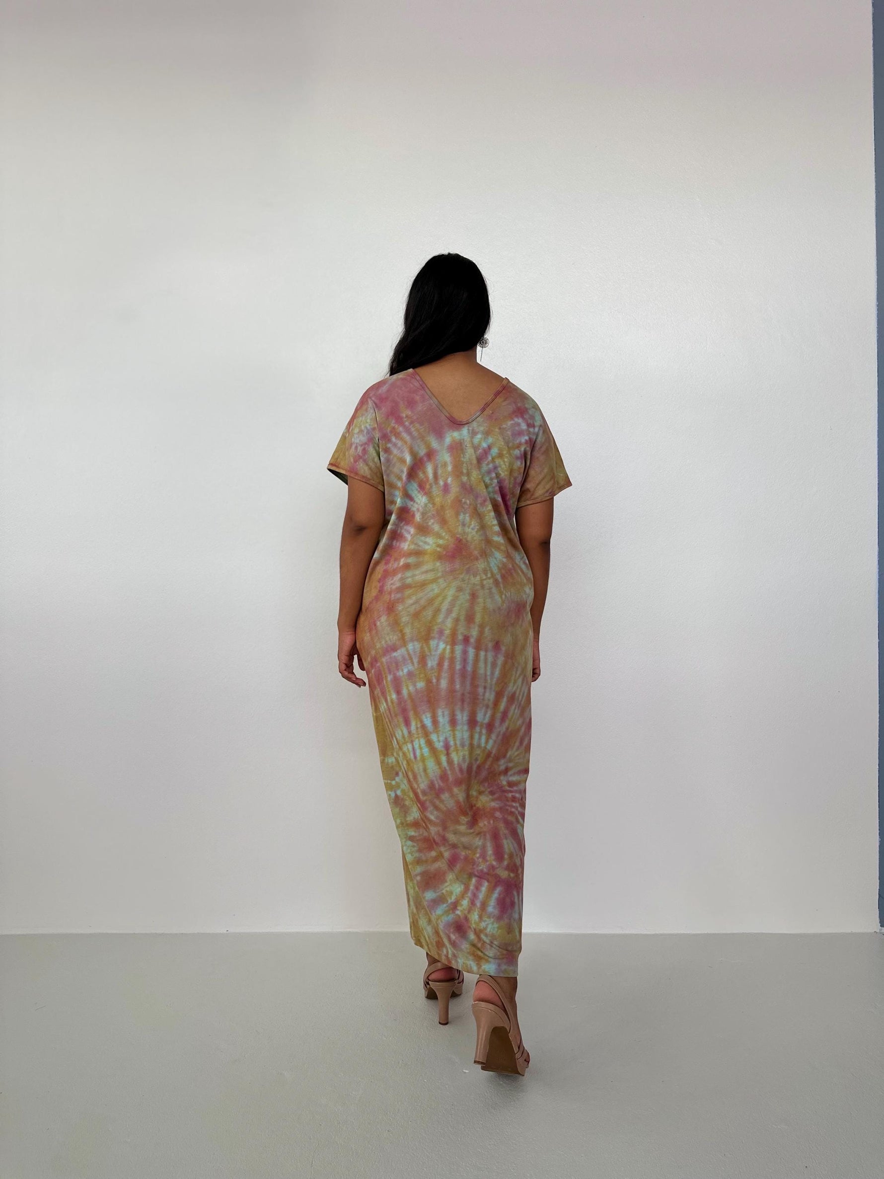 Mala Handworks Alisa Petite Cotton Kaftan in Lilac, Mango & Orange Tie Dye