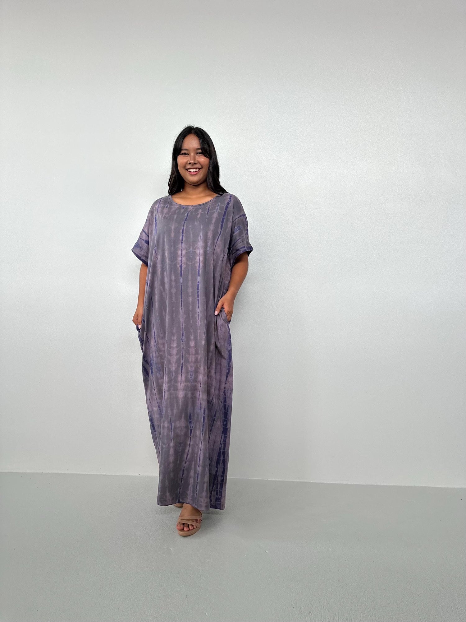 Alice Jersey Cotton Kaftan in Deep Purple Tie Dye