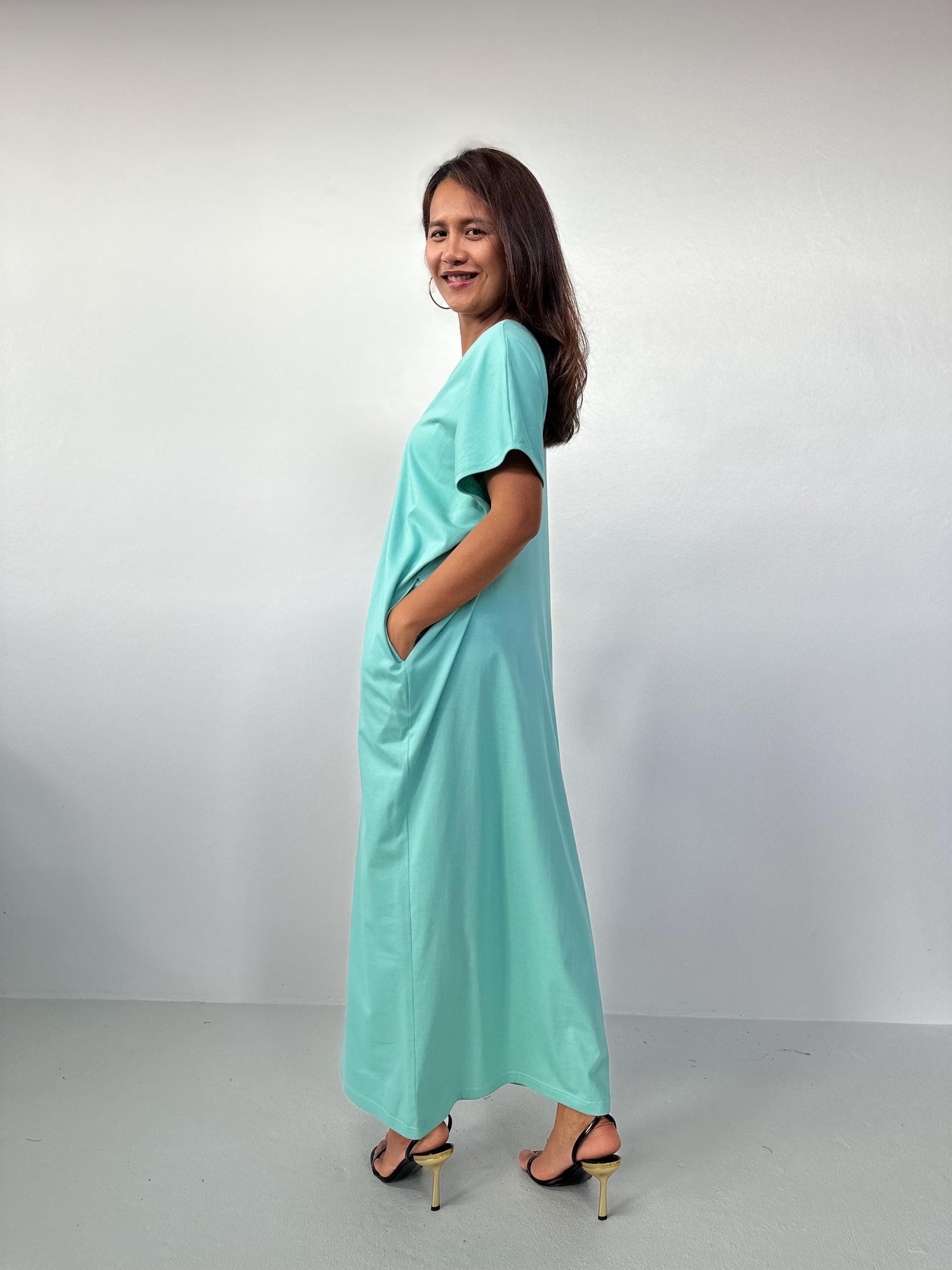 Alisa Petite Cotton Katfan in Aqua