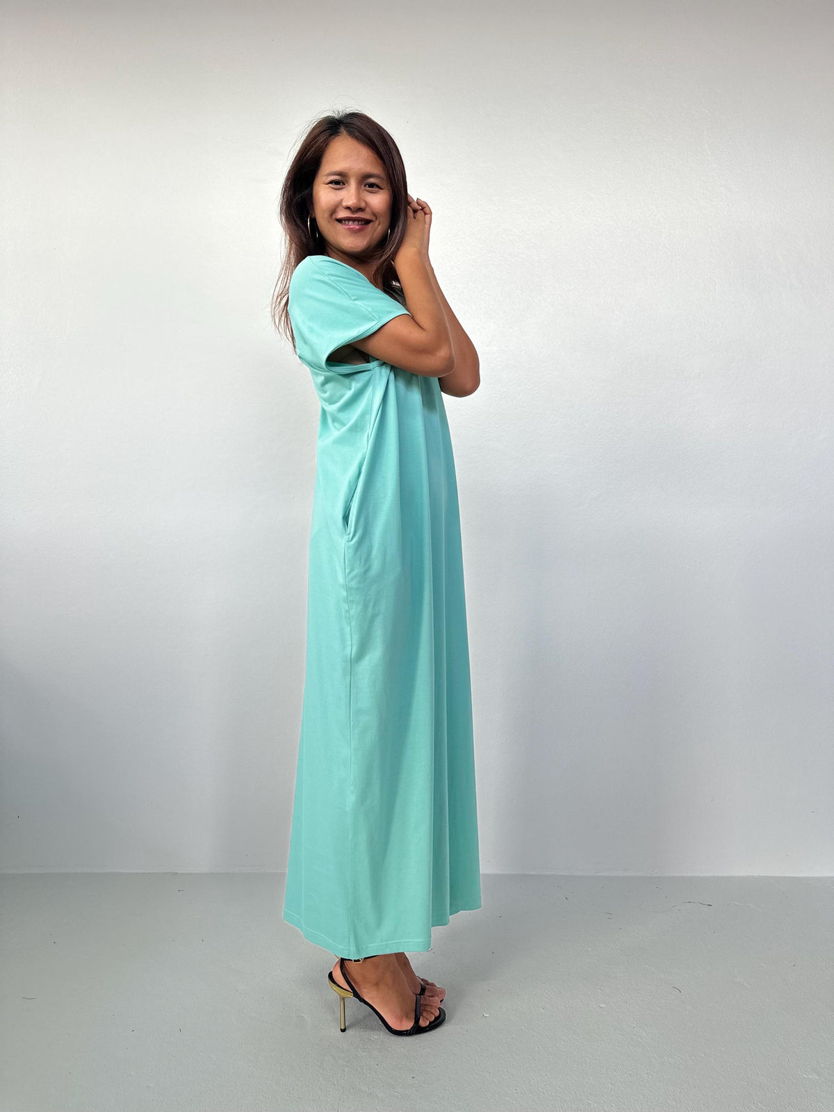 Alisa Petite Cotton Katfan in Aqua