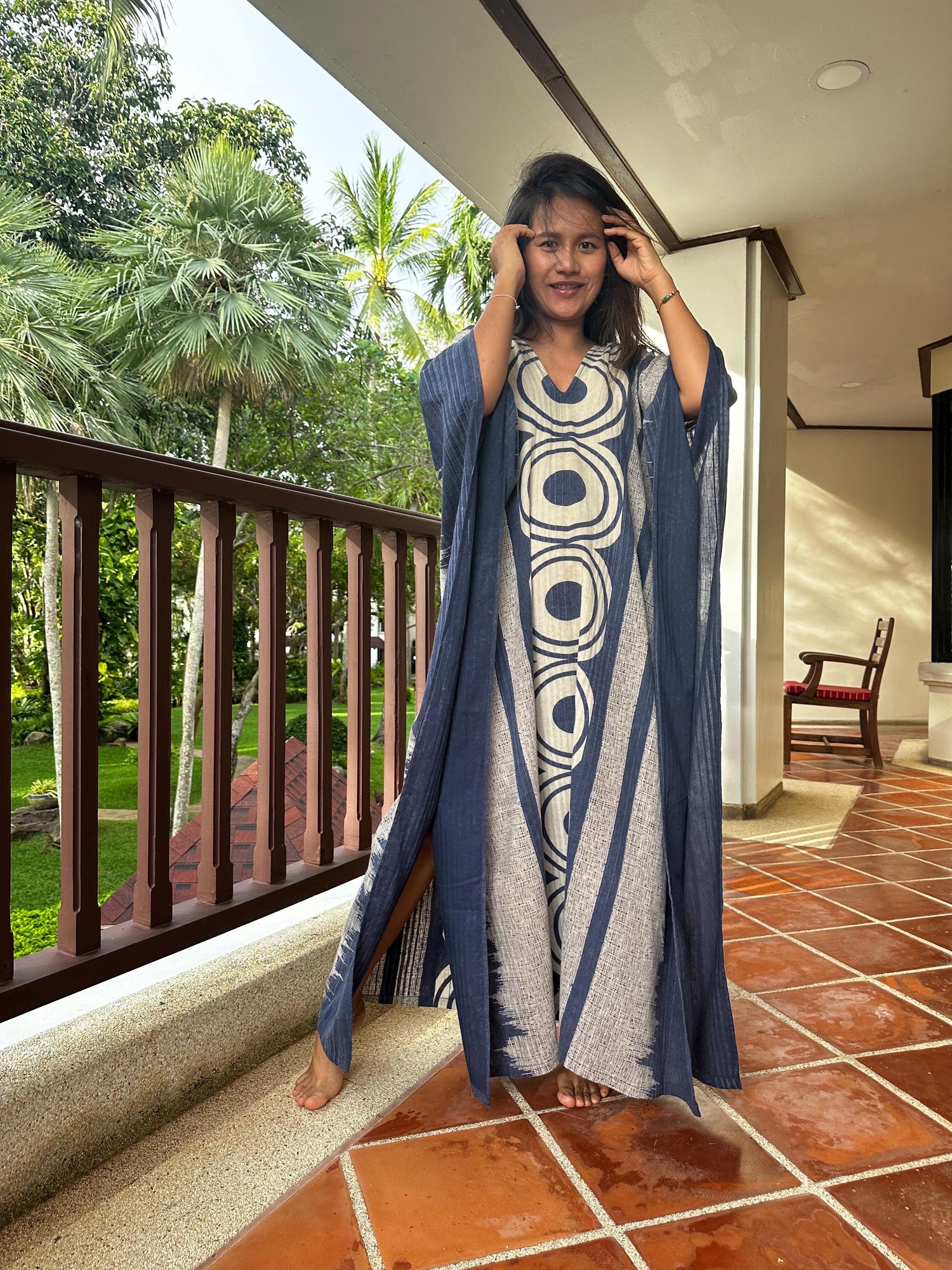 Evelyn Cotton Kaftan in Indigo Echoeye