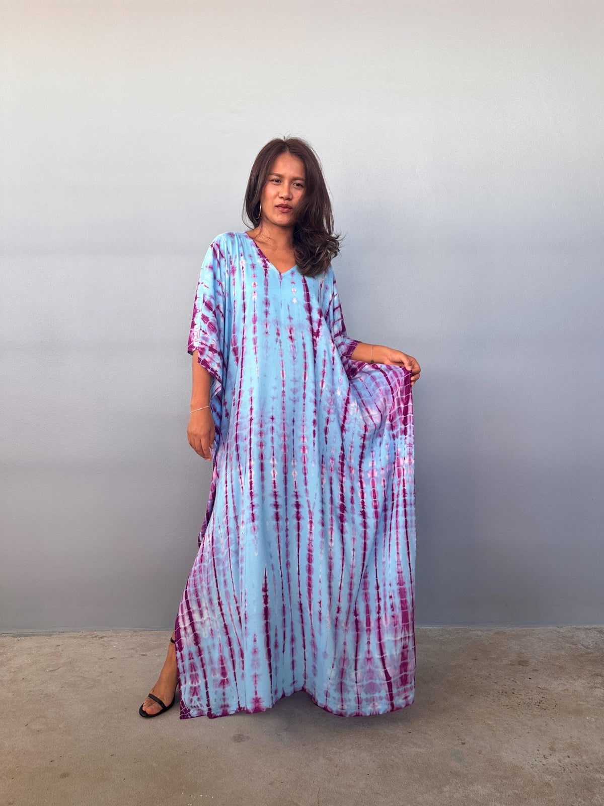 Eva Aqua and Purple Tie Dye Kaftan front view