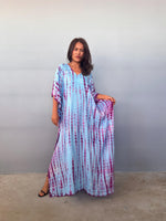 Eva Aqua and Purple Tie Dye Kaftan front view
