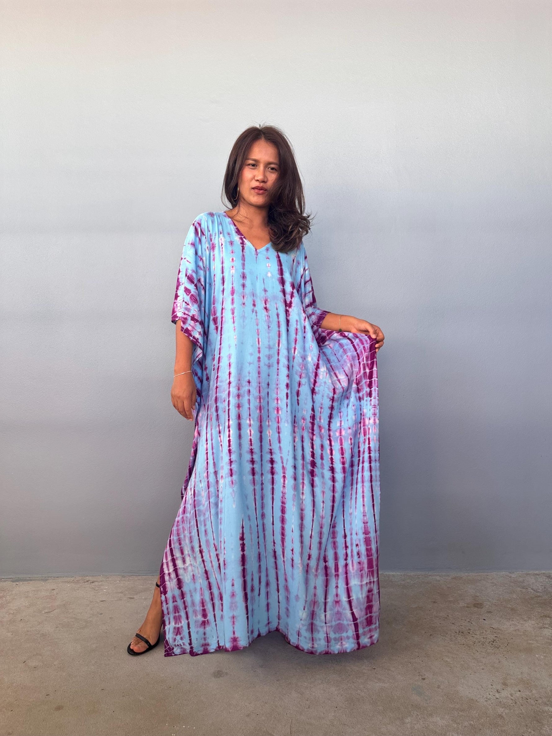 Eva Aqua and Purple Tie Dye Kaftan front view