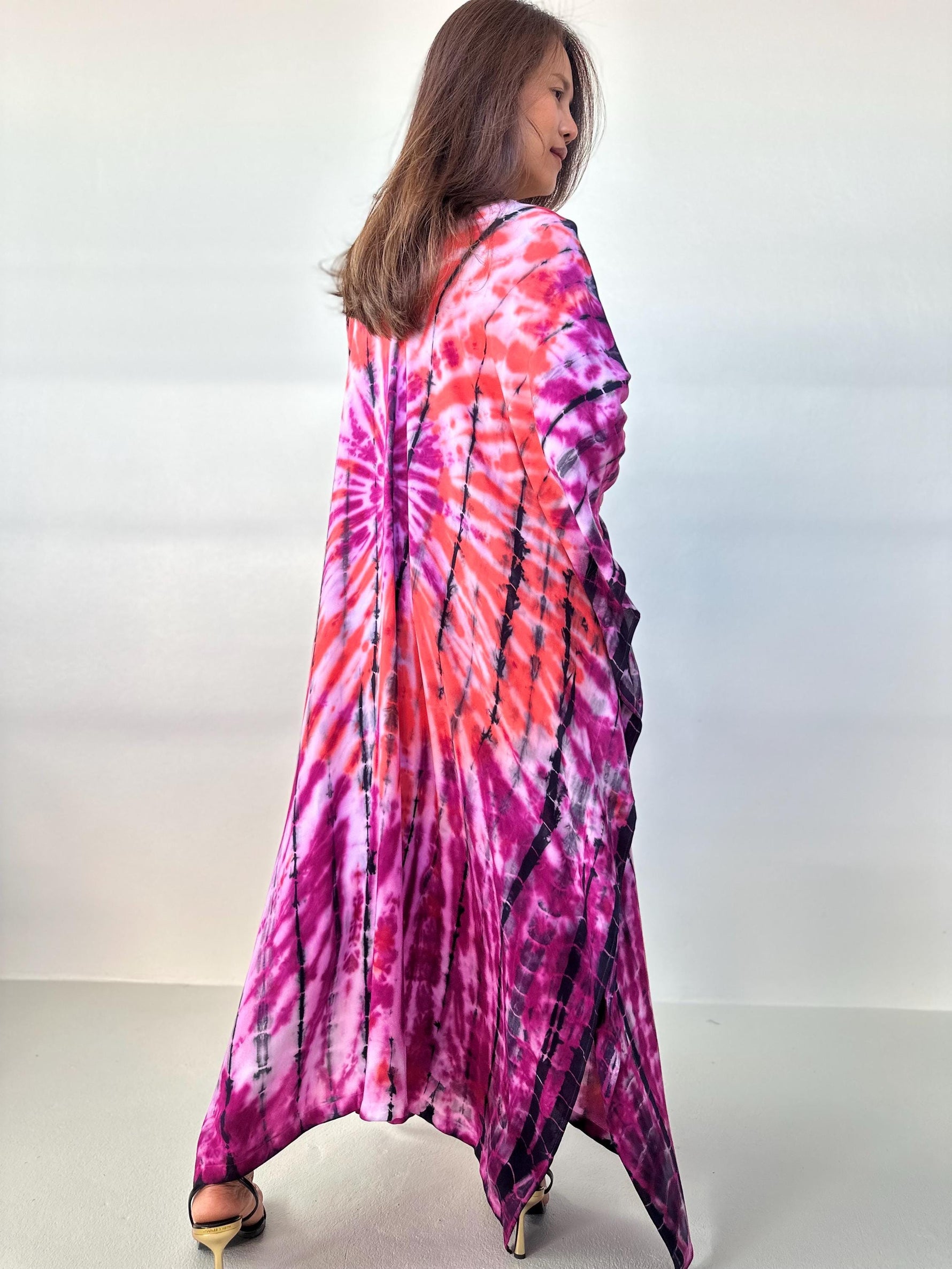 Mala Handworks Mala Kaftan in Violet & Fuchsia Tie Dye