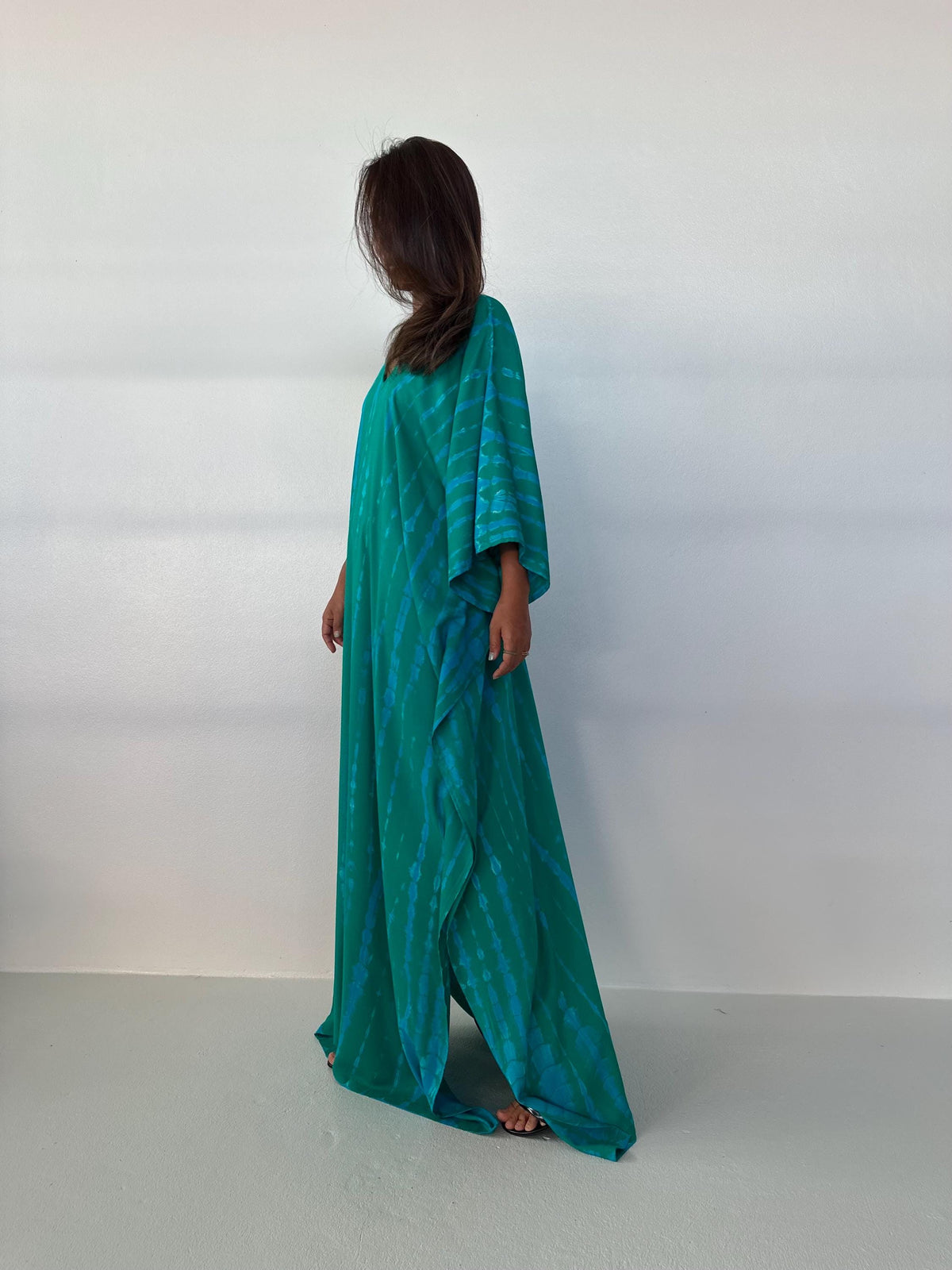 Mala Handworks Mala Kaftan in Teal & Aqua Tie Dye