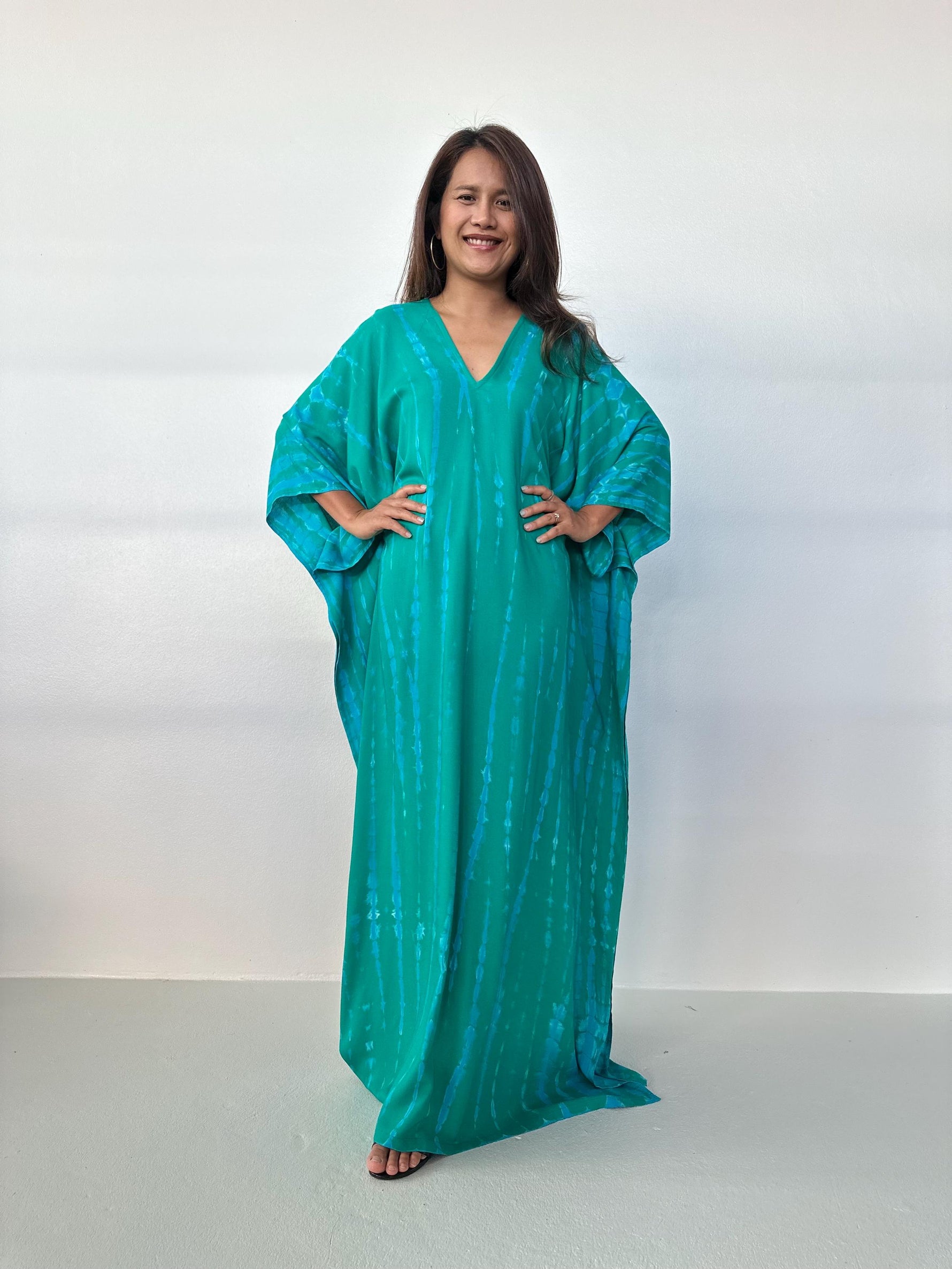 Mala Handworks Mala Kaftan in Teal & Aqua Tie Dye