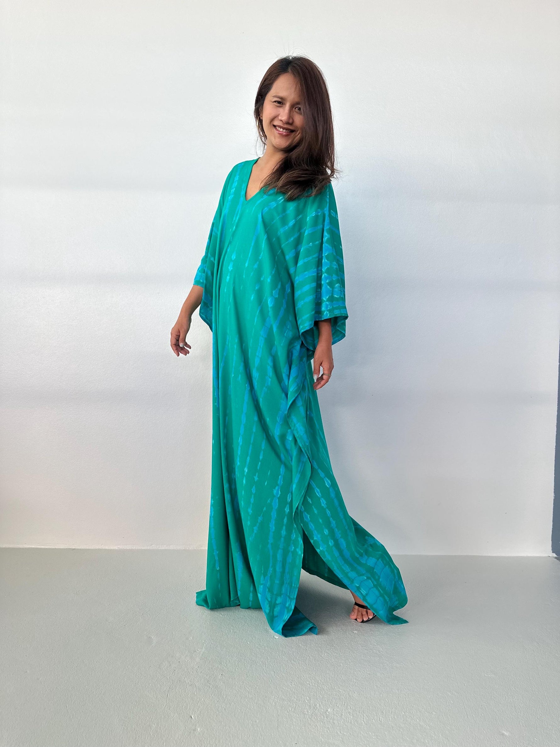 Mala Handworks Mala Kaftan in Teal & Aqua Tie Dye