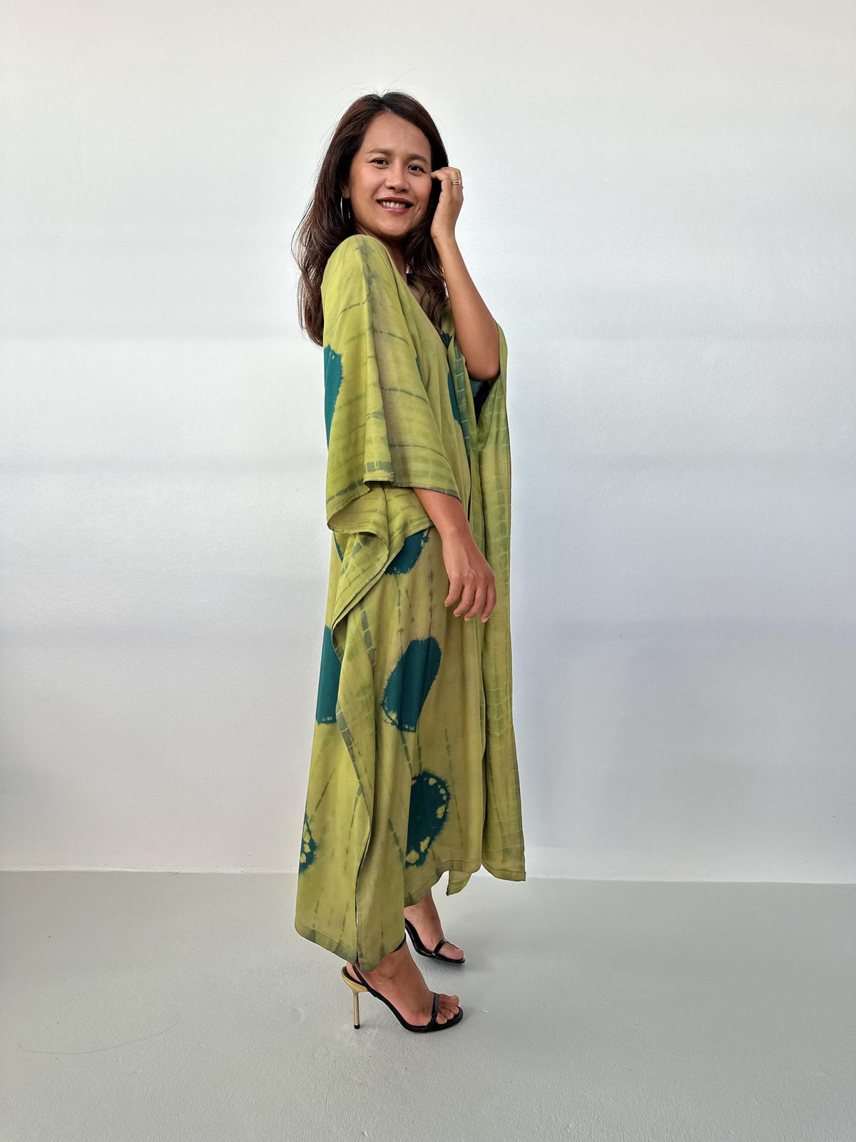 Mala Handworks Mala Kaftan in Lime & Jade Polka Dot Tie Dye