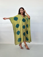 Mala Handworks Mala Kaftan in Lime & Jade Polka Dot Tie Dye