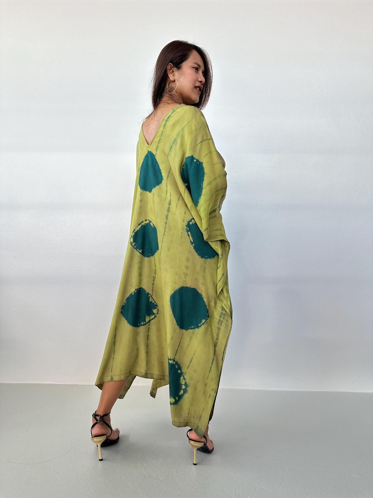 Mala Handworks Mala Kaftan in Lime & Jade Polka Dot Tie Dye
