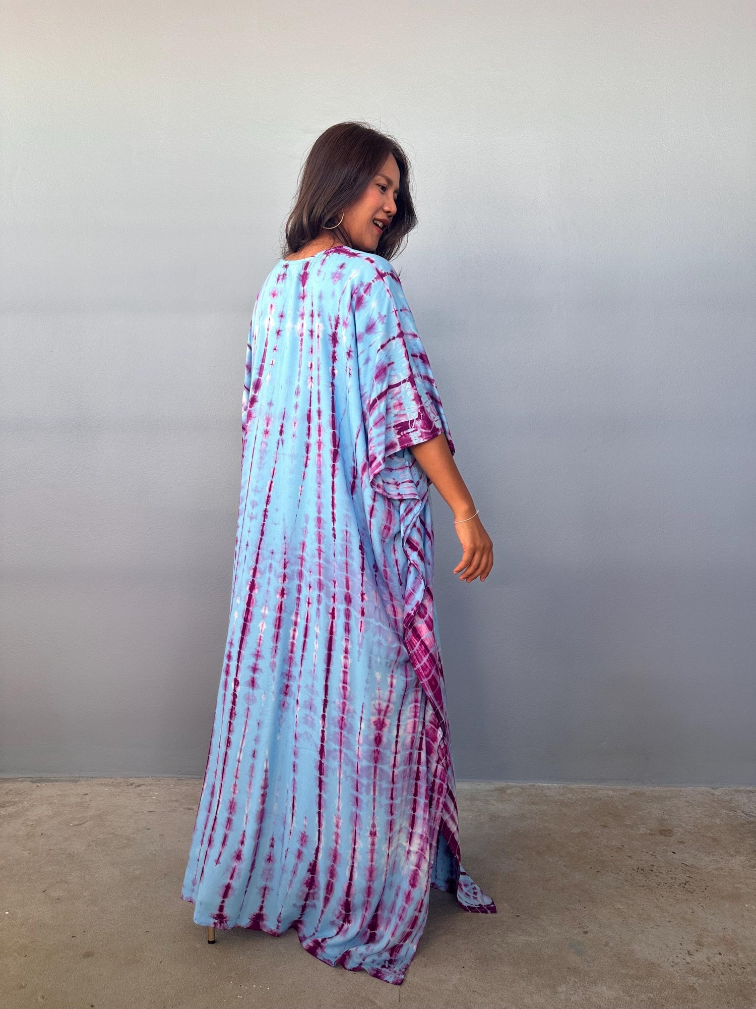 Eva Kaftan in Aqua and Purple Tie Dye