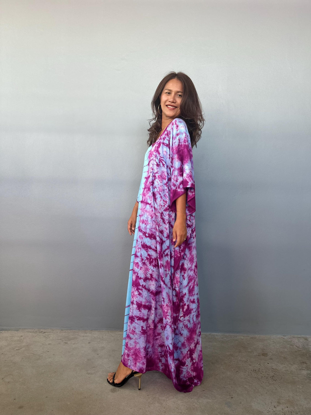 Eva Aqua and Purple Tie Dye Kaftan front view