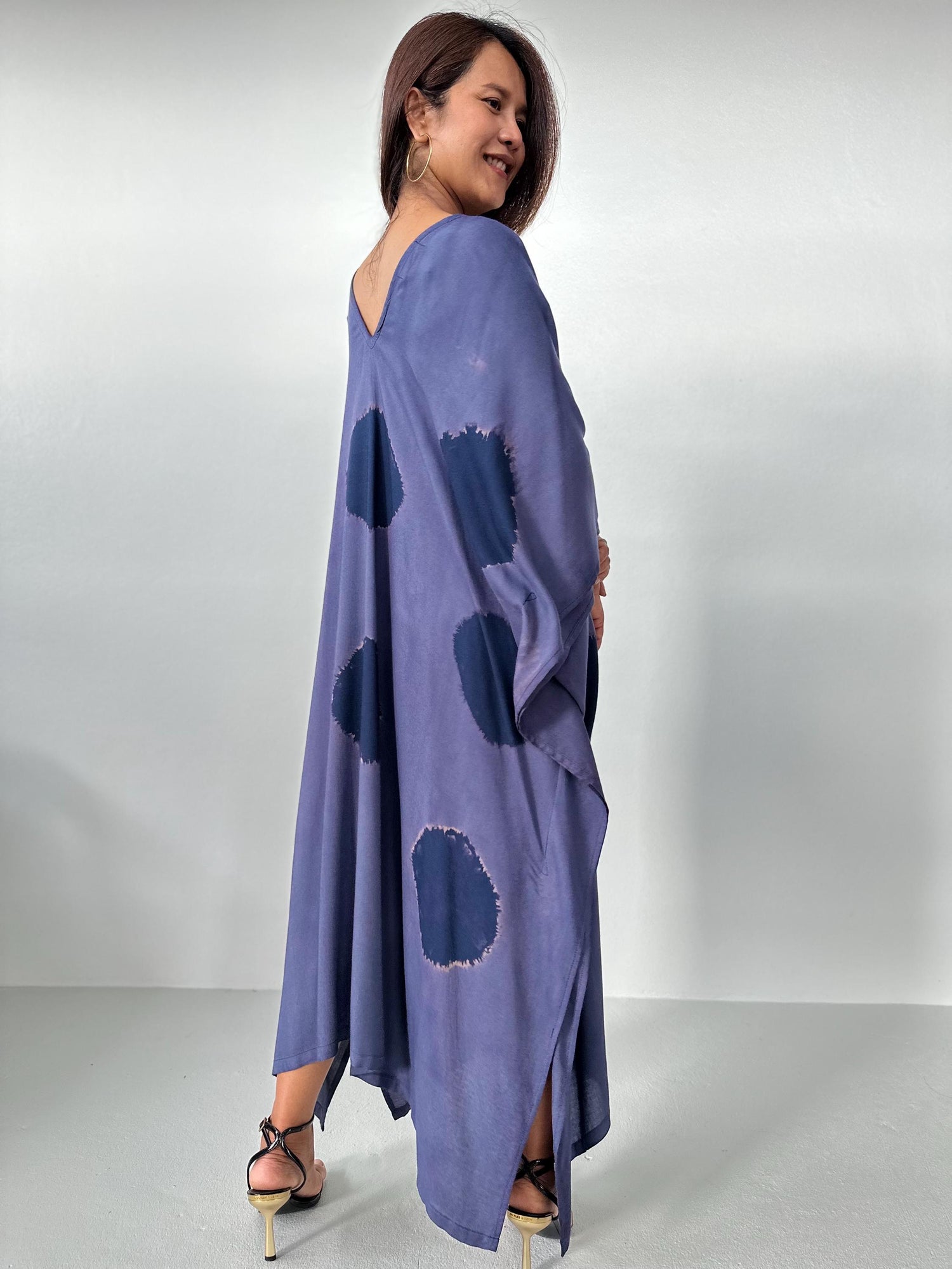 Mala Kaftan in Purple Polka Dot