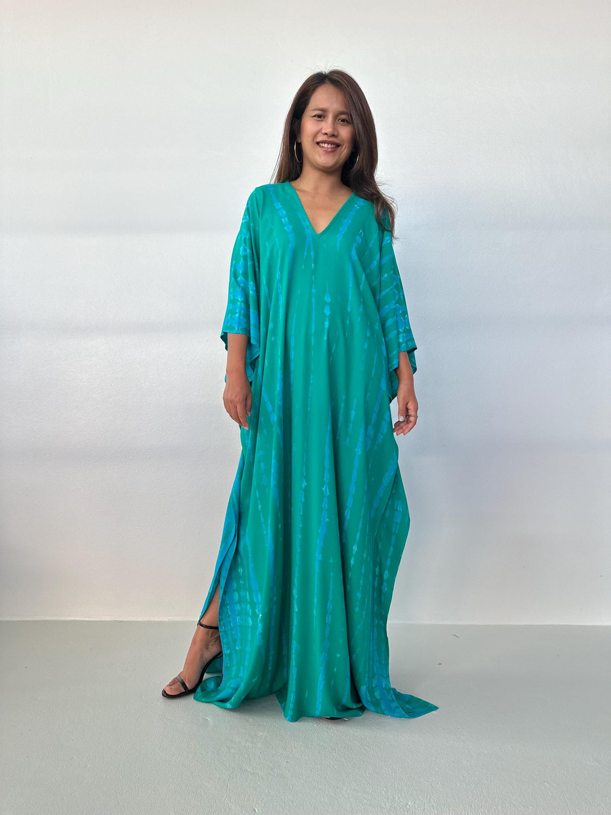 Mala Handworks Mala Kaftan in Teal & Aqua Tie Dye