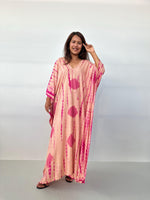 Mala Handworks Mala Kaftan in Peach & Watermelon Polka Dot Tie Dye