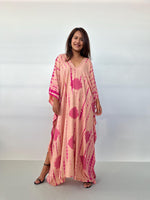 Mala Handworks Mala Kaftan in Peach & Watermelon Polka Dot Tie Dye