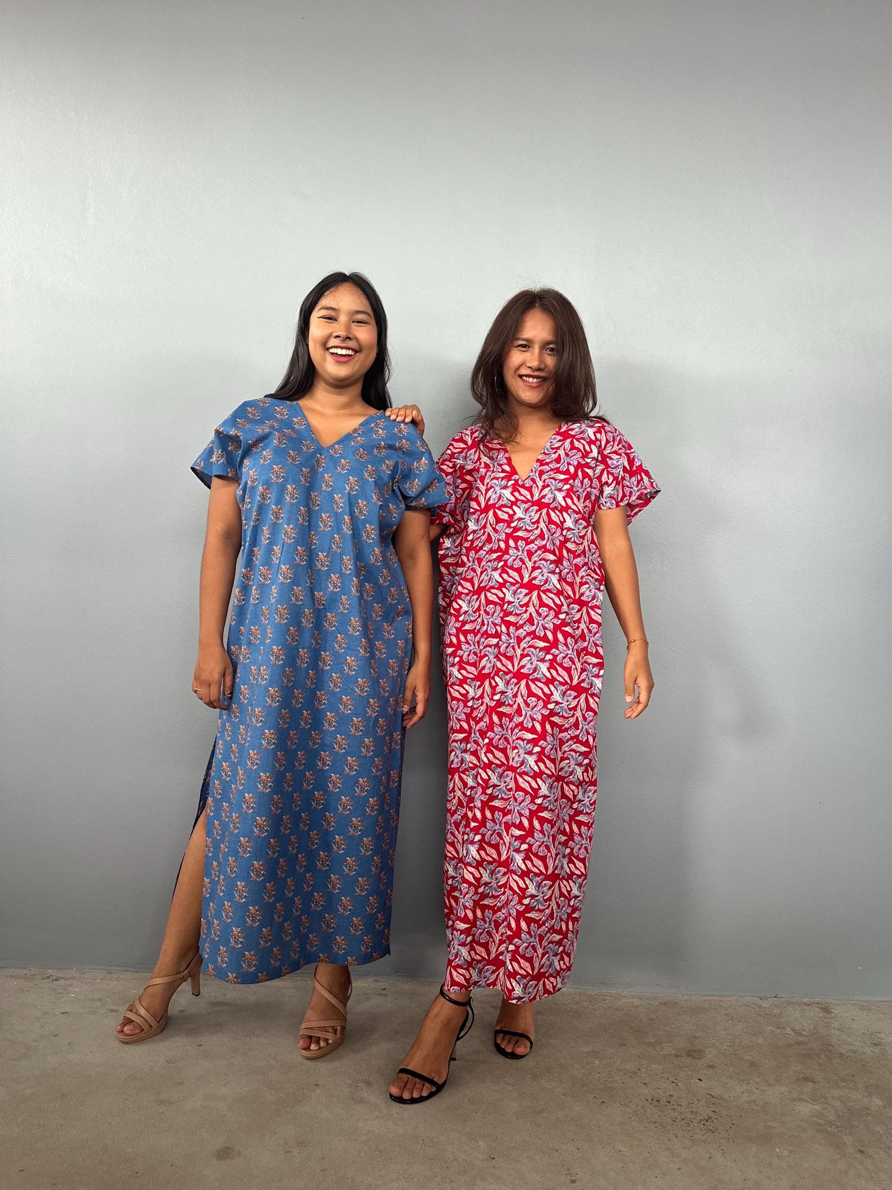 Mala Handworks Callie Petite Cotton Kaftan in Cherry Floral