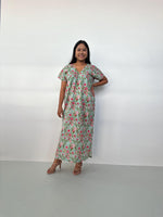 Mala Handworks Callie Petite Cotton Kaftan in Mint & Rose Floral