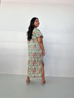 Mala Handworks Callie Petite Cotton Kaftan in Mint & Rose Floral