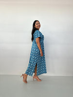 Mala Handworks Callie Petite Cotton Kaftan in Azure Paisley
