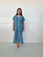 Mala Handworks Callie Petite Cotton Kaftan in Azure Paisley