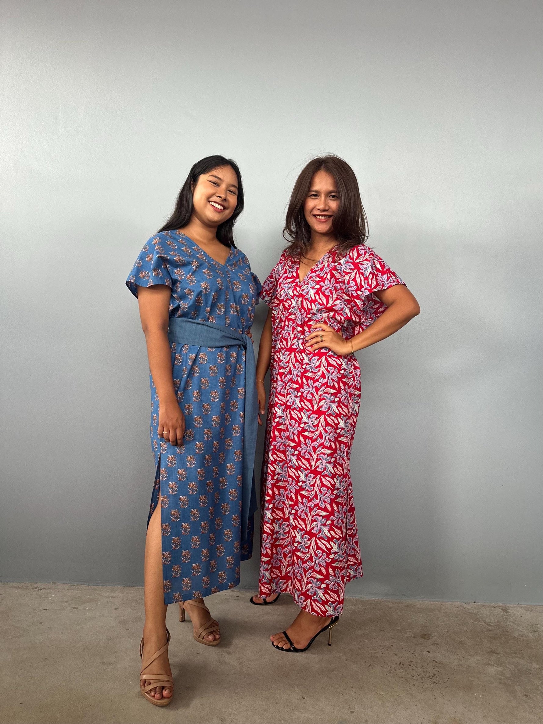 Mala Handworks Callie Petite Cotton Kaftan in Cherry Floral