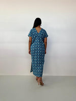 Mala Handworks Callie Petite Cotton Kaftan in Azure Paisley