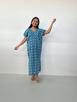 Mala Handworks Callie Petite Cotton Kaftan in Azure Paisley