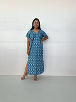 Mala Handworks Callie Petite Cotton Kaftan in Azure Paisley