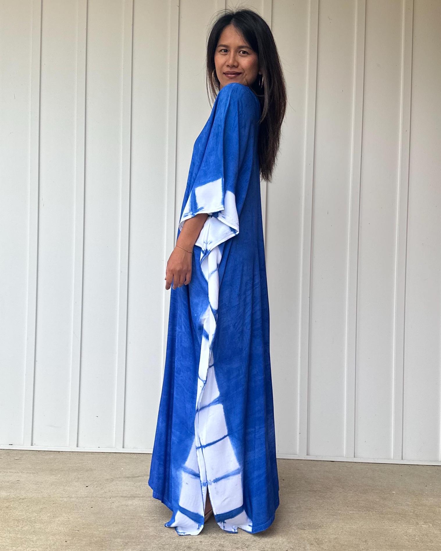 Indigo Kaftan in Hand Dyed Indigo Blue - Mala Handworks