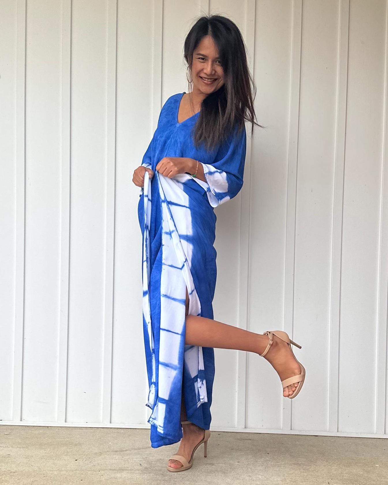 Indigo Kaftan in Hand Dyed Indigo Blue - Mala Handworks