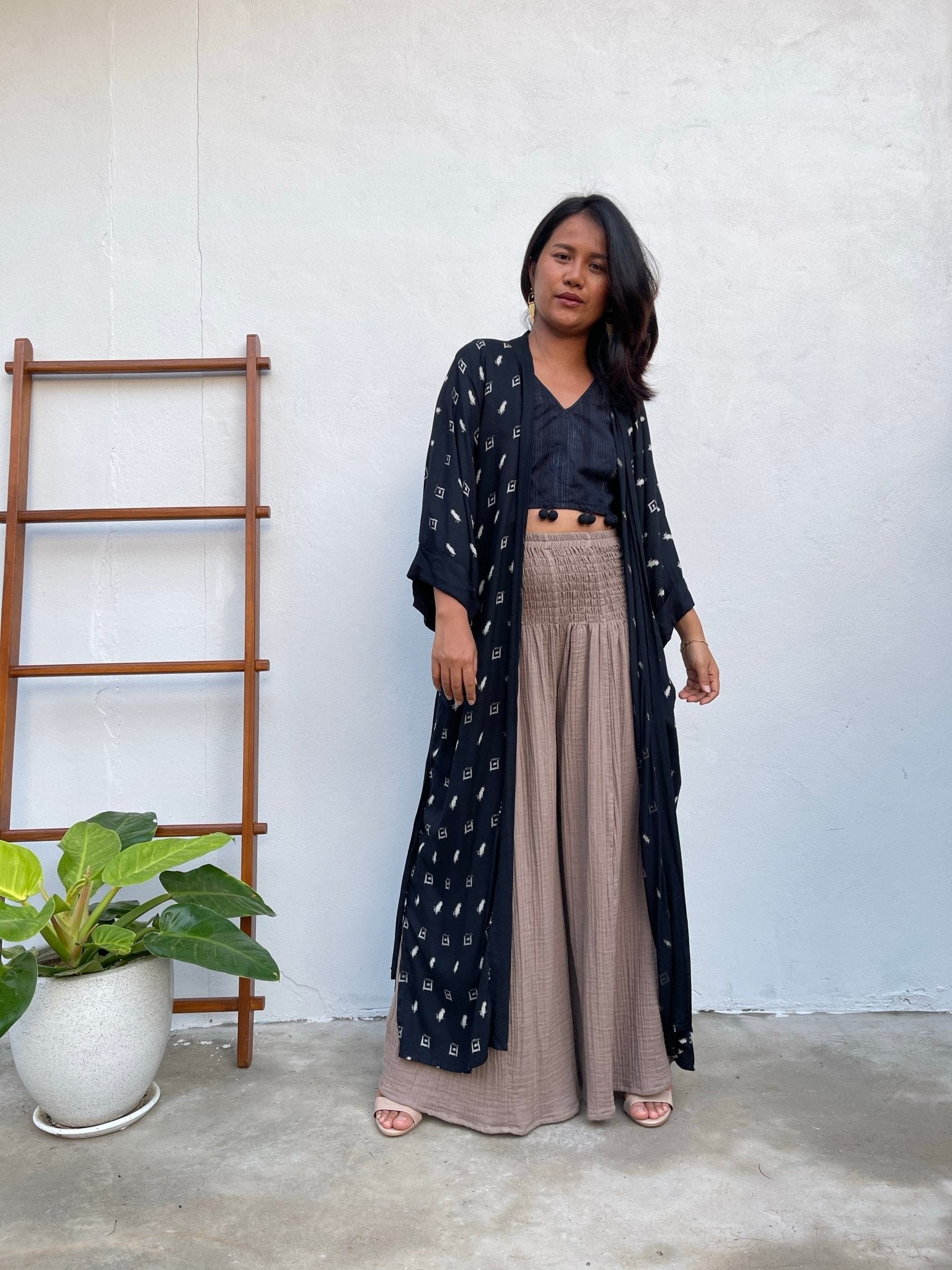 MALA handworks Kara Robe Black and Silkscreen Pattern