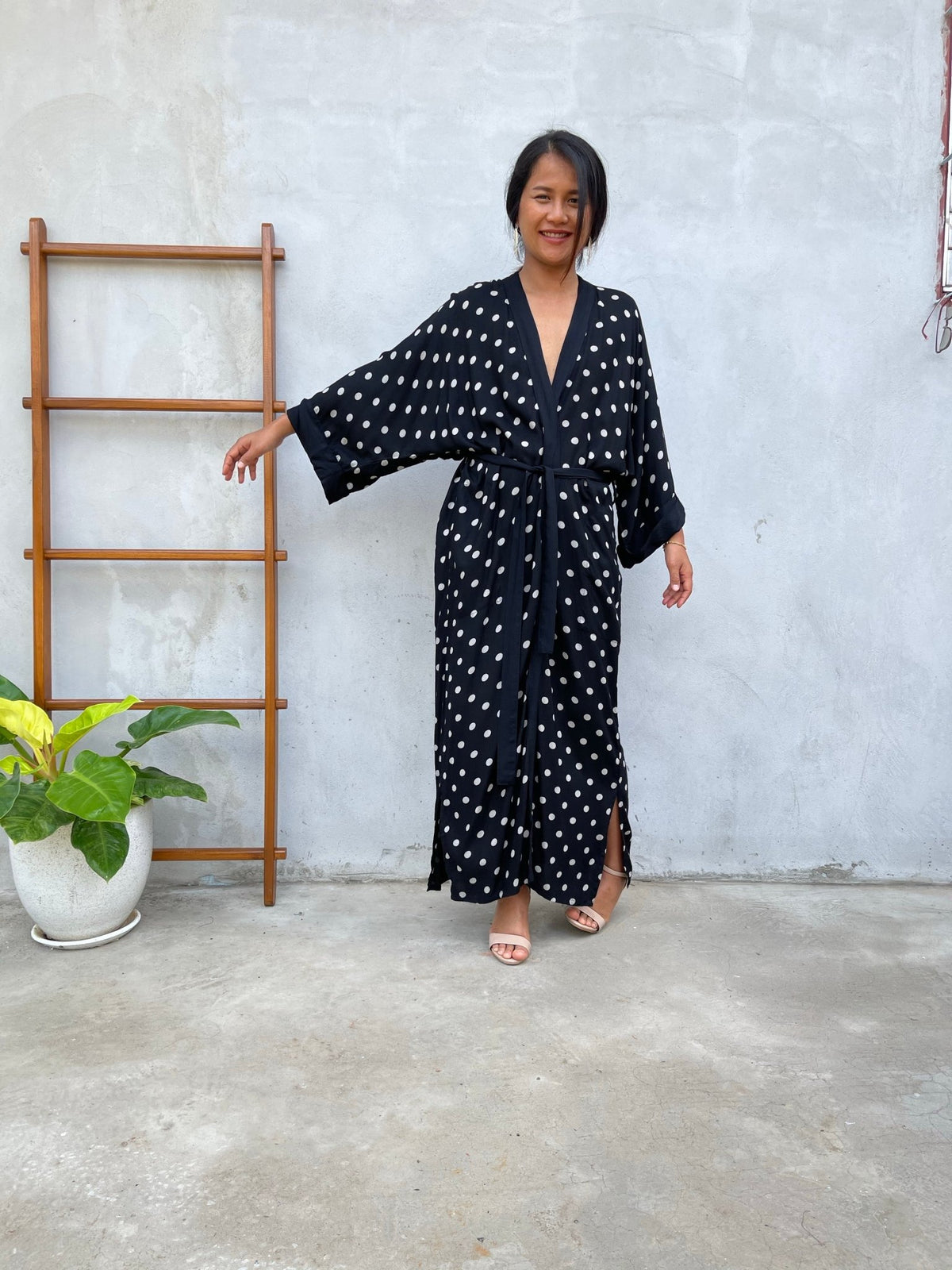 MALA handworks Kara Robe Black and Silkscreen Pattern