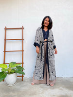 MALA handworks  Kara Robe in Black and Silkscreen Floral Print