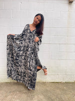 MALA handworks Luna Kaftan in Black and Abstract Silkscreen