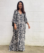 MALA handworks Luna Kaftan in Black and Abstract Silkscreen