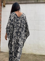 MALA handworks Luna Kaftan in Black and Abstract Silkscreen