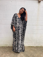 MALA handworks Luna Kaftan in Black and Abstract Silkscreen