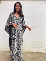 MALA handworks Luna Kaftan in Black and Abstract Silkscreen