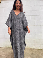 MALA handworks Luna Kaftan in Black and Abstract Silkscreen