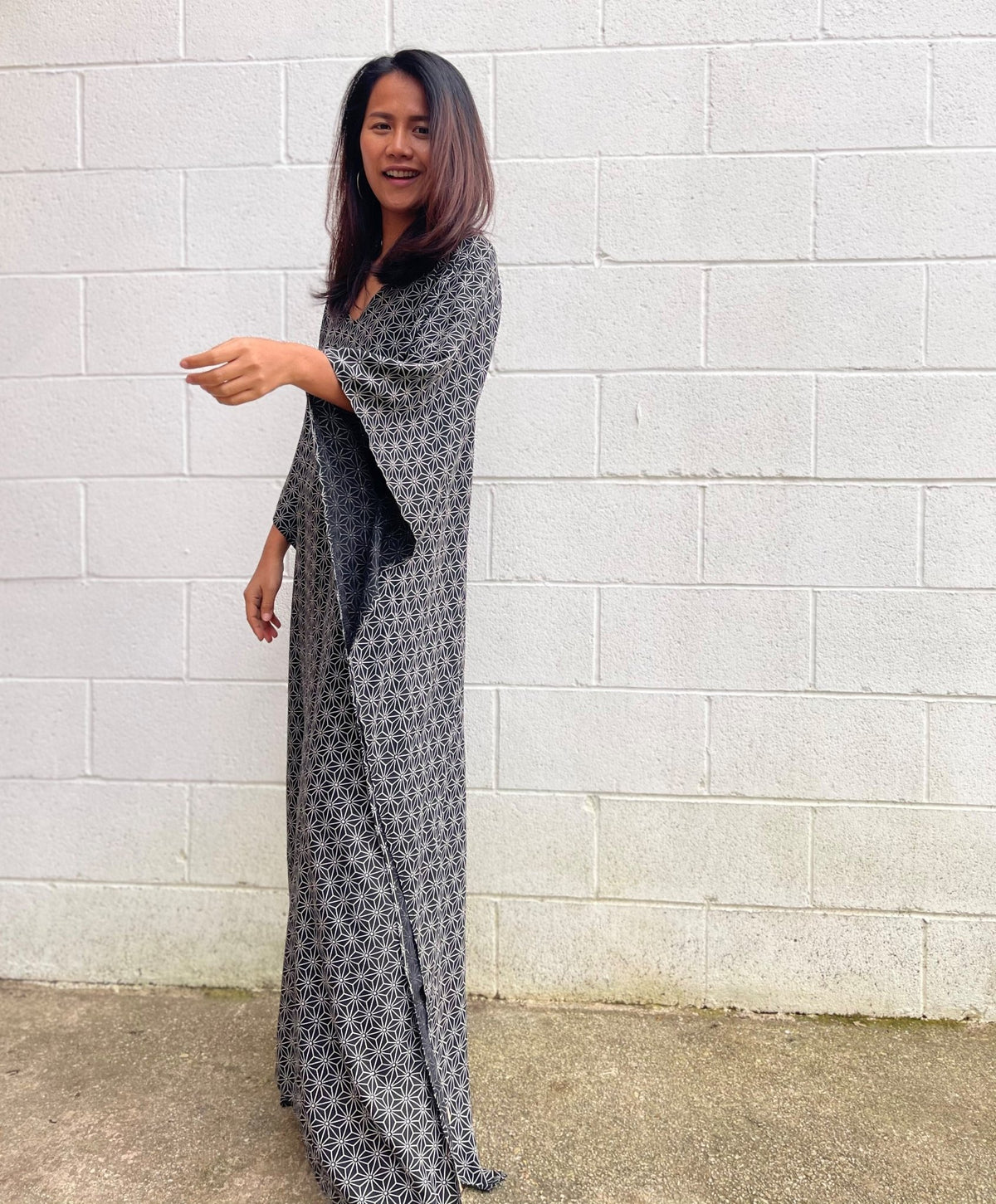 MALA handworks Luna Kaftan in Black and Geometric Silkscreen