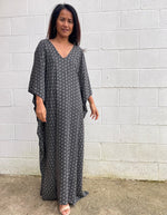 MALA handworks Luna Kaftan in Black and Geometric Silkscreen