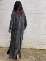 MALA handworks Luna Kaftan in Black and Geometric Silkscreen