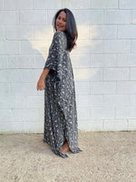 MALA handworks Luna Kaftan in Black and Geometric Silkscreen