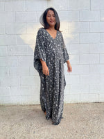 MALA handworks Luna Kaftan in Black and Geometric Silkscreen