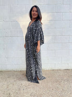 MALA handworks Luna Kaftan in Black and Geometric Silkscreen