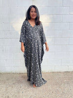 MALA handworks Luna Kaftan in Black and Geometric Silkscreen