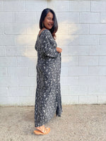 MALA handworks Luna Kaftan in Black and Geometric Silkscreen