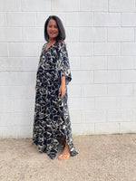 MALA handworks Luna Kaftan in Black and Geometric Silkscreen